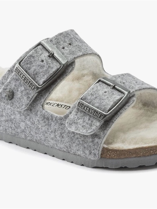 Birkenstock Other - Birkenstock Arizona Gray Felt Double-Strap Shearling Slides Size 31